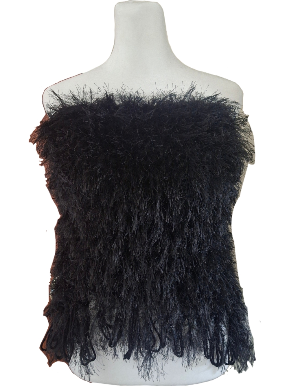 Black Feathered Fringe Tube Top